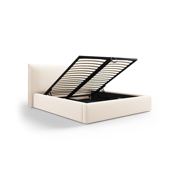 Kremno bela oblazinjena zakonska postelja s prostorom za shranjevanje in letvenim dnom 160x200 cm Elio – Milo Casa-image-1