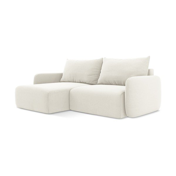 Kremno bela žametna raztegljiva/s prostorom za shranjevanje kotna sedežna garnitura (levi kot/z ležalnikom) Kalena – Makamii-image-2