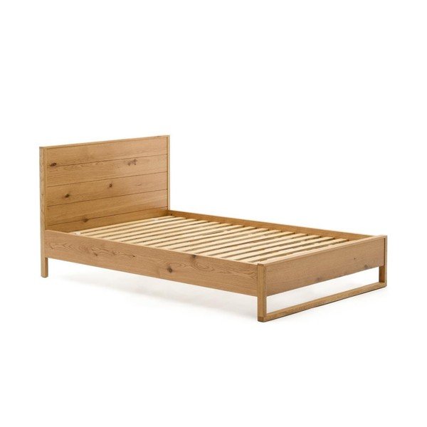 Postelja iz masivnega hrasta z letvenim dnom 90x190 cm v naravni barvi Alguema – Kave Home