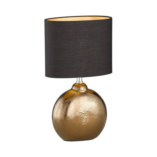 Črna keramična namizna svetilka s tekstilnim senčilom v bronasti barvi (višina 39 cm) Foro – Fischer & Honsel