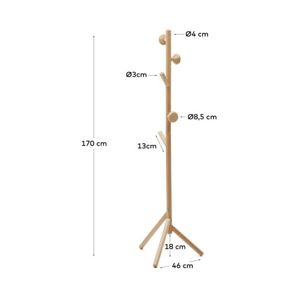 Obešalnik iz masivne bukve v naravni barvi 46x170 cm Nadue – Kave Home-image-4