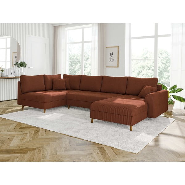 Opečnato oranžna kotna sedežna garnitura iz rebrastega žameta (desni kot) Ariella – Ropez-image-3