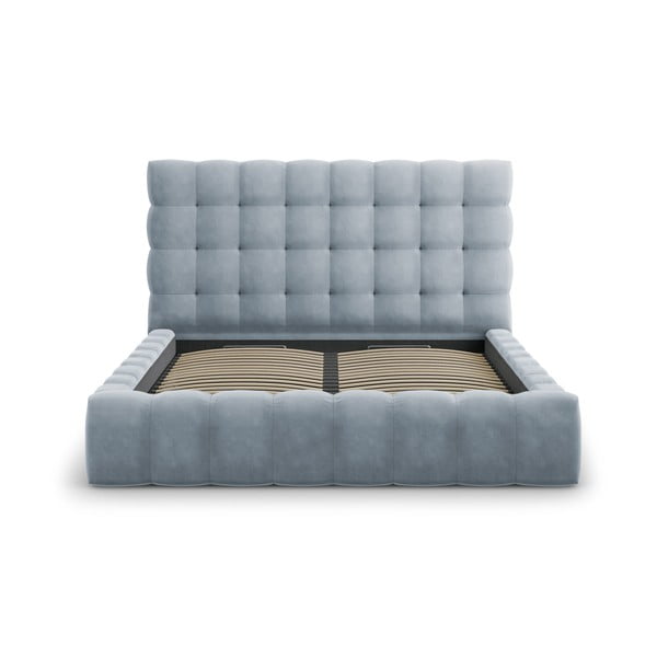 Svetlo modra oblazinjena zakonska postelja s prostorom za shranjevanje in letvenim dnom 200x200 cm Bali – Cosmopolitan Design-image-3