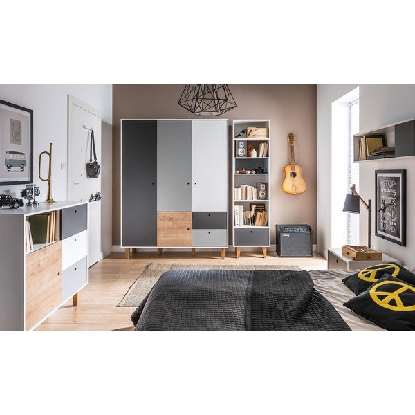 Belo-siva komoda z lesenimi detajli Vox Concept-image-1