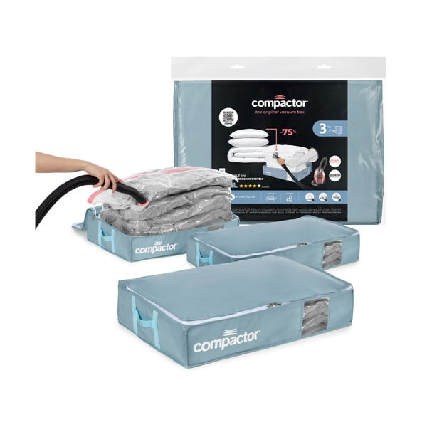 Vakuumske plastične škatle za pod posteljo v kompletu 3 ks 65x45x15,5 cm Blue Edition – Compactor