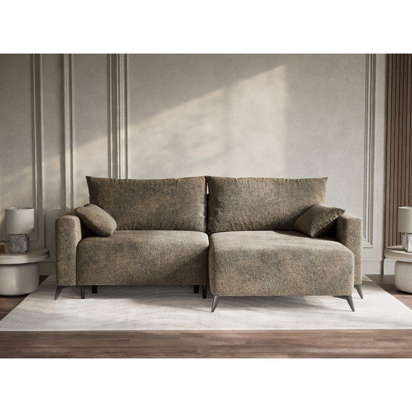 Rjava raztegljiva/s prostorom za shranjevanje kotna sedežna garnitura iz šenilje (desni kot/z ležalnikom) Leon – Maison de Rêve-image-1