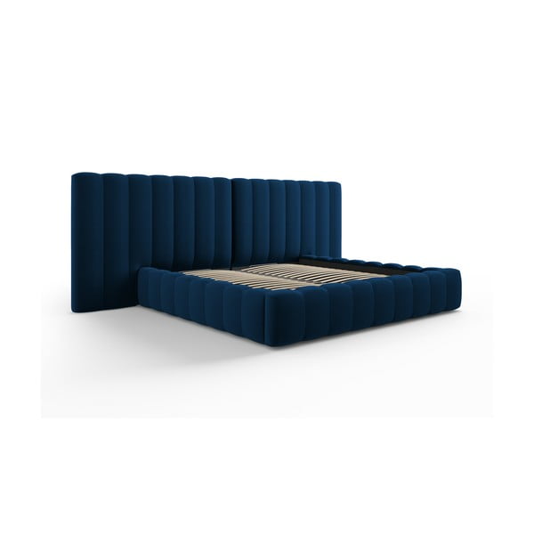 Temno modra oblazinjena zakonska postelja s prostorom za shranjevanje in letvenim dnom 180x200 cm Gina – Milo Casa
