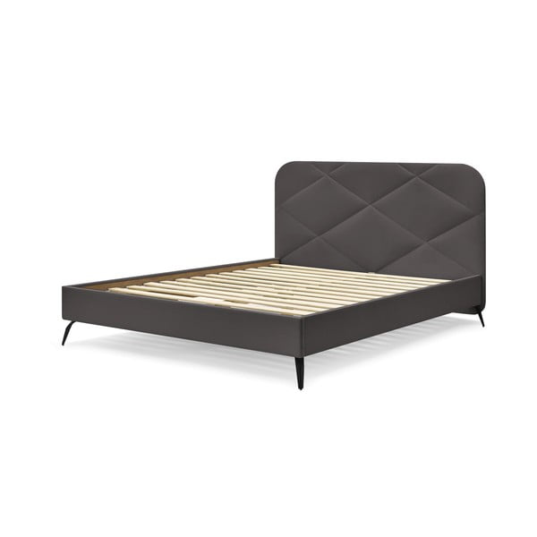 Temno siva oblazinjena zakonska postelja z letvenim dnom 140x190 cm Prune – Bobochic Paris-image-4