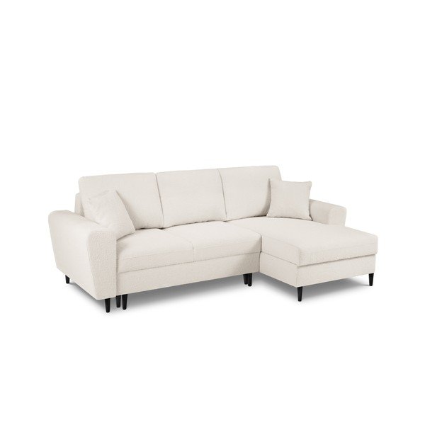 Bež raztegljiva kotna sedežna garnitura s prostorom za shranjevanje iz tkanine bouclé (desni kot/z ležalnikom) Kyoto – Cosmopolitan Design-image-1