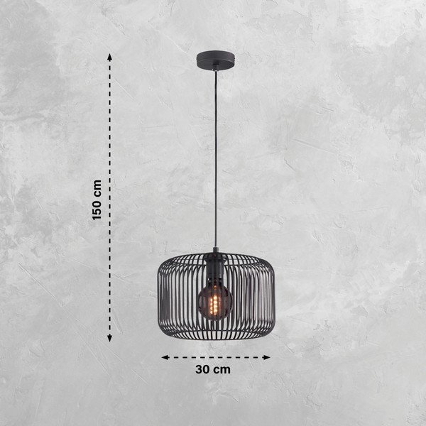 Črna viseča svetilka s kovinskim senčilom ø 30 cm Cage – Fischer & Honsel-image-2