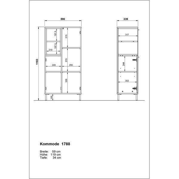 Bela visoka kopalniška omarica v hrastovem dekorju 59x118 cm Loria - Germania-image-3