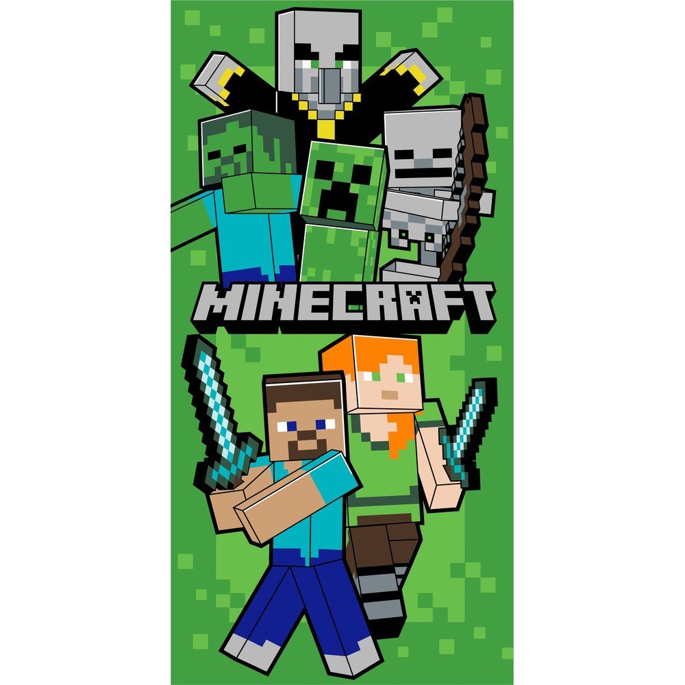 Zelena bombažna otroška brisača 70x140 cm Minecraft Let´s Survive