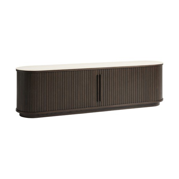 TV omarica s keramično ploščo v temni naravni barvi 180x50x40 cm Enna – Unique Furniture
