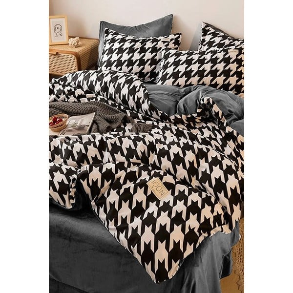 Črno-bela bombažna podaljšana posteljnina z rjuho 160x220 cm - Mila Home