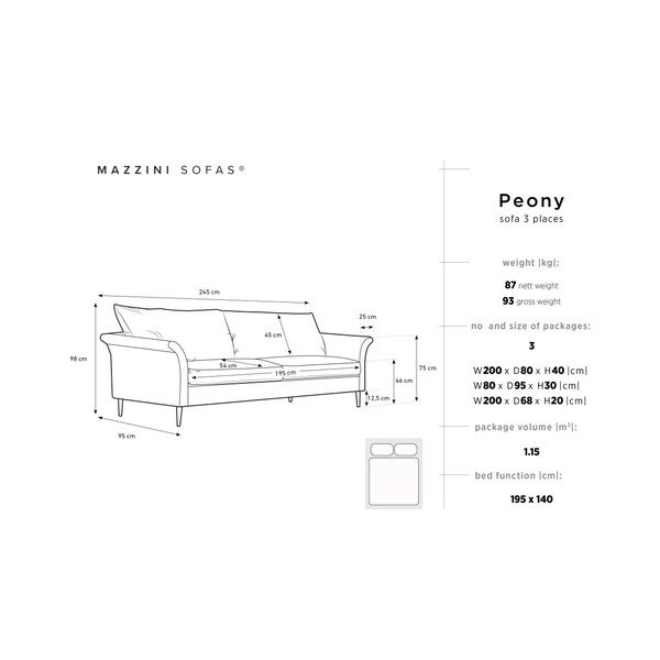 Svetlo rjav raztegljiv trosed s prostorom za shranjevanje Mazzini Sofas Peony-image-1