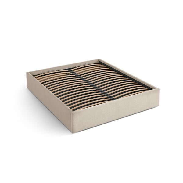 Svetlo rjava oblazinjena zakonska postelja s prostorom za shranjevanje/brez vzglavja z letvenim dnom 140x200 cm Susan – Micadoni 