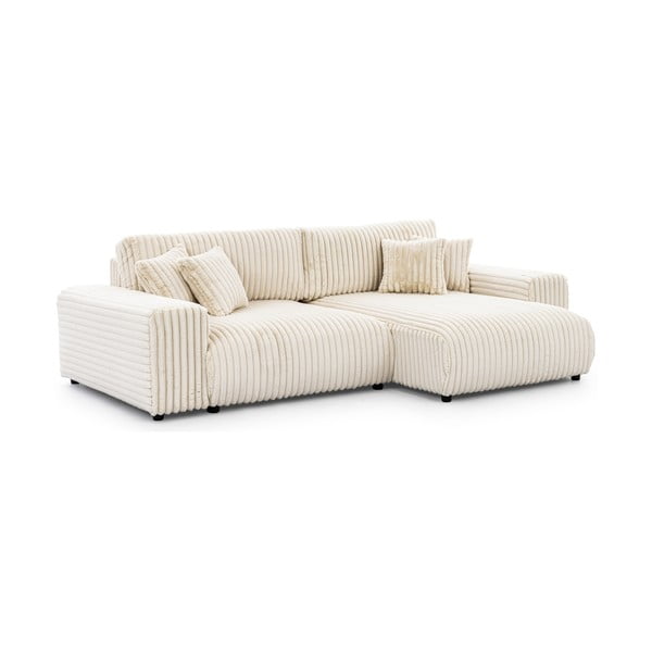 Kremno bela raztegljiva kotna sedežna garnitura s prostorom za shranjevanje iz rebrastega žameta (desni kot) Sarina – Ropez