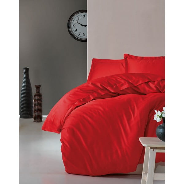 Posteljnina z rjuho za zakonsko posteljo iz bombažnega satena Cotton Box Elegant Red, 200 x 220 cm