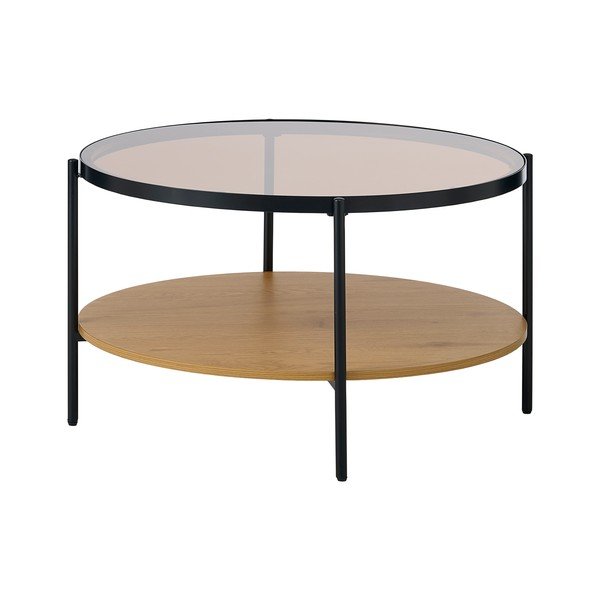 Okrogla klubska mizica s stekleno mizno ploščo v naravni barvi ø 84 cm Hassel – Unique Furniture