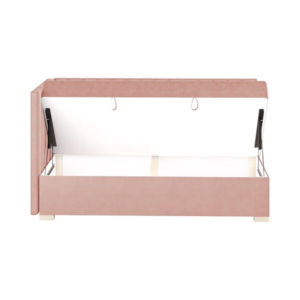 Rožnata kotna otroška postelja s prostorom za shranjevanje z vzmetnico 90x200 cm Snugi – Ghado-image-4