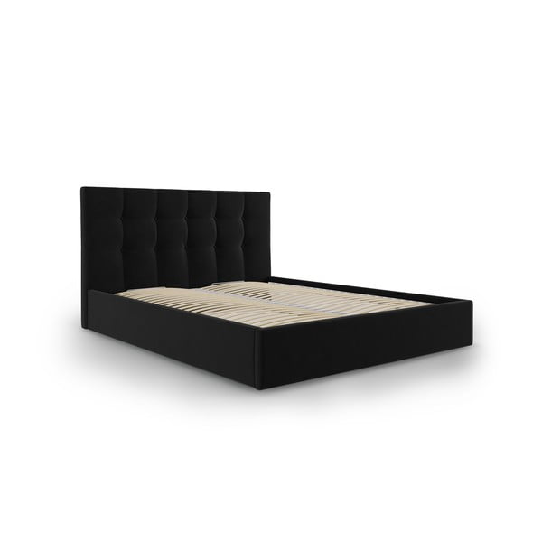 Črna žametna zakonska postelja Mazzini Beds Nerin, 180 x 200 cm