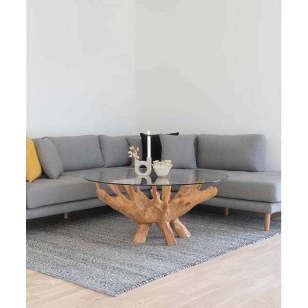 Okrogla mizica s stekleno mizno ploščo v naravni barvi ø 110 cm Amazonas – House Nordic-image-1