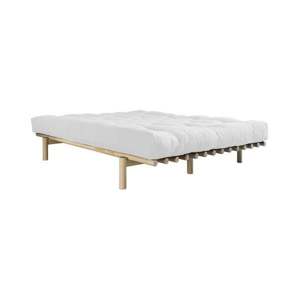 Zakonska postelja iz borovega lesa z vzmetnico Karup Design Pace Comfort Mat Natural Clear/Natural, 140 x 200 cm