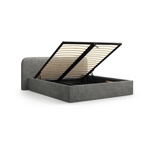 Temno siva oblazinjena zakonska postelja s prostorom za shranjevanje in z letvenim dnom 160x200 cm Elizabeth – Micadoni -image-2