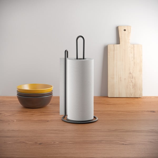 Črni nosilec kuhinjskih brisač Metaltex My Roll Lava-image-1