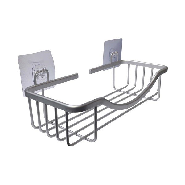 Aluminijasta kopalniška polica v sijajno srebrni barvi z namestitvijo brez vrtanja Filaire Aluminium – douceur d'intérieur-image-1