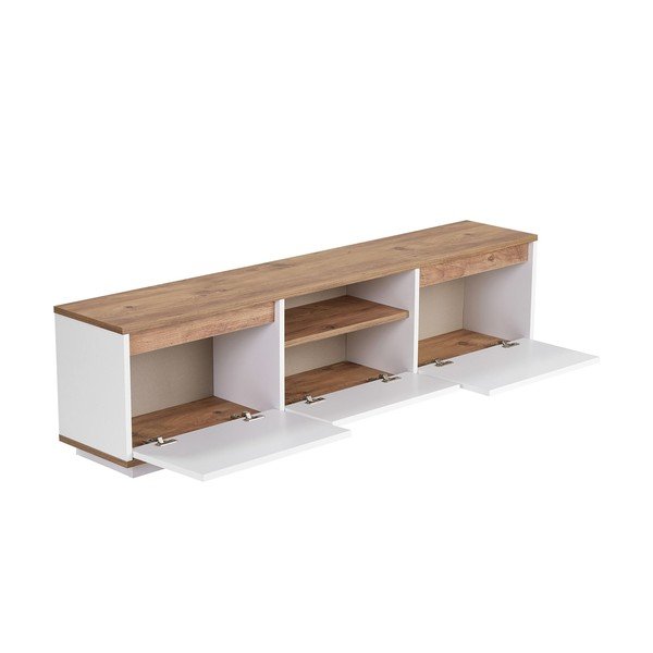 Bela/v naravni barvi TV omarica v borovem dekorju 160x42x30 cm Sentinel – Kalune Design-image-4
