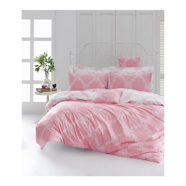 Prevleka za zakonsko posteljo s posteljnino iz bombaža ranforce Mijolnir Nadine Pink, 200 x 220 cm