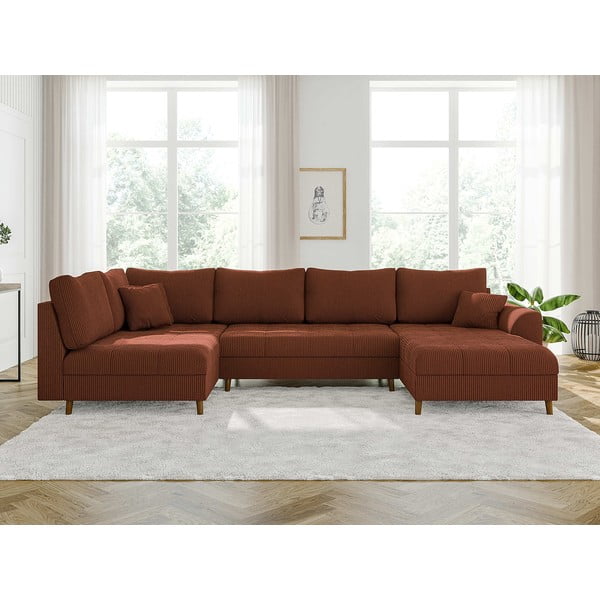 Opečnato oranžna kotna sedežna garnitura iz rebrastega žameta (desni kot) Ariella – Ropez-image-1