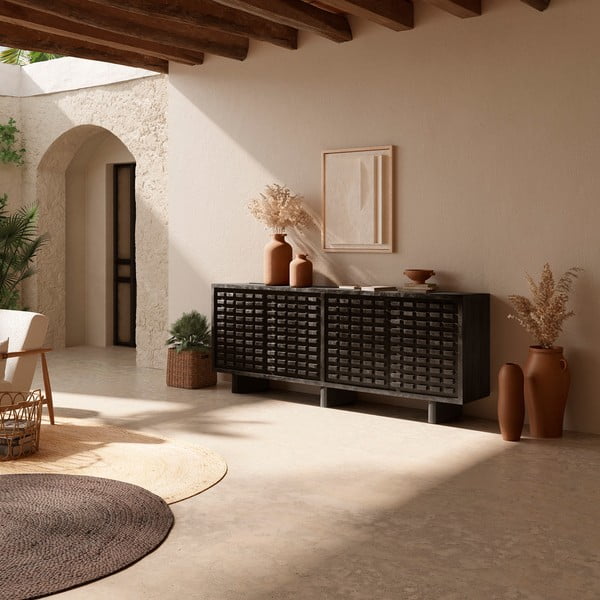 Črna komoda iz masivnega manga 200x80x40 cm Inaya – MOME-image-1