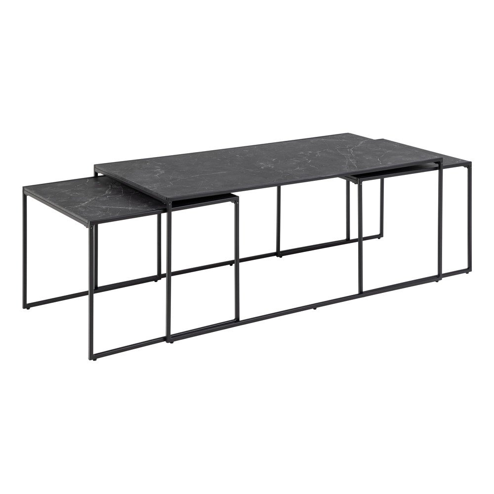 Mat črne mizice v kompletu 3 ks z mizno ploščo v marmornem dekorju 60x120 cm Infinity