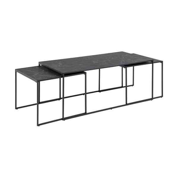 Mat črne mizice v kompletu 3 ks z mizno ploščo v marmornem dekorju 60x120 cm Infinity – Actona