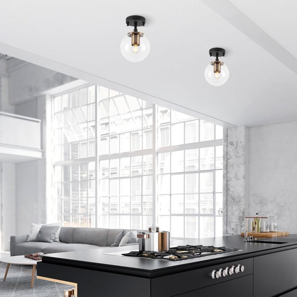 Črna stropna svetilka s steklenim senčilom ø 15 cm Atmaca – Opviq lights-image-4