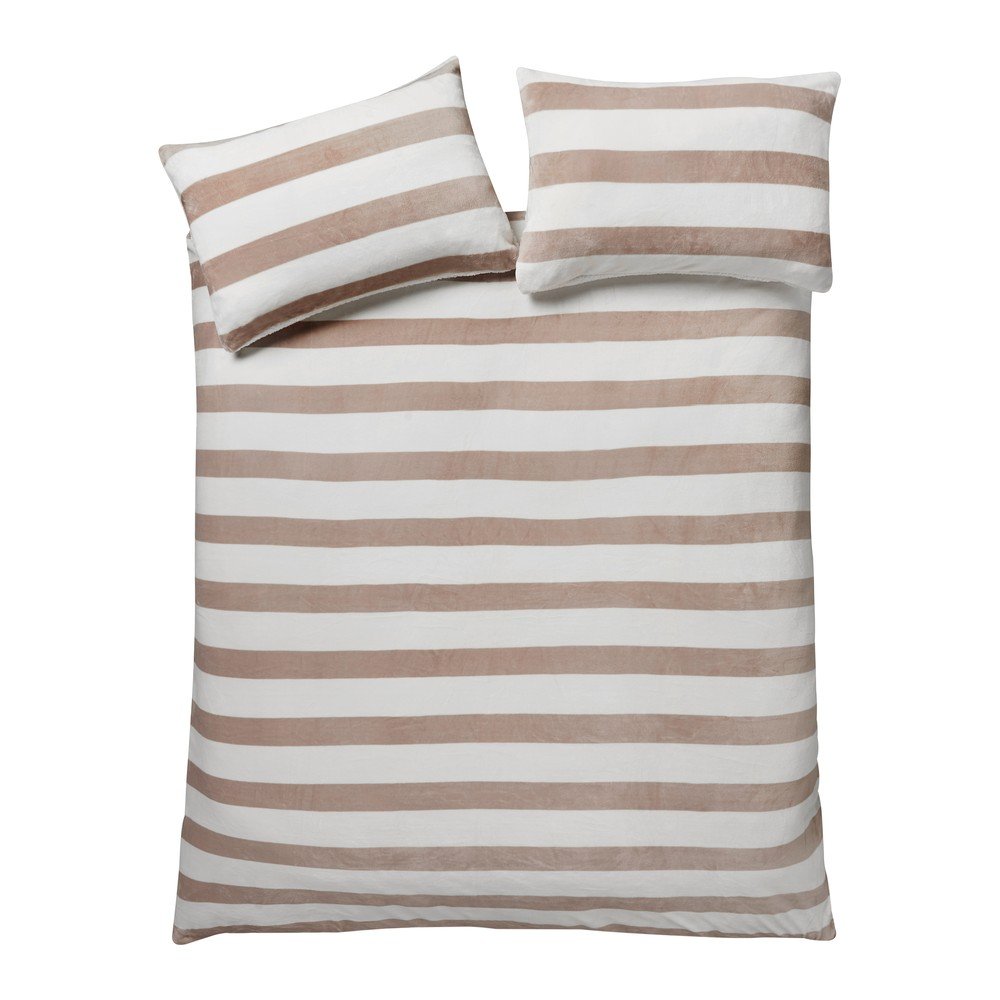 Enojna posteljnina iz sherpa flisa v naravni barvi Cosy Sherpa Stripe