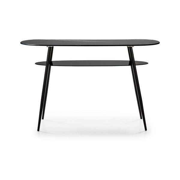 Črna konzolna miza s stekleno ploščo v mamornem dekorju Marckeric Alina-image-2