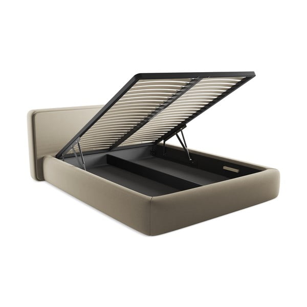 Bež oblazinjena zakonska postelja s prostorom za shranjevanje z letvenim dnom 160x200 cm Kiana – Makamii-image-3