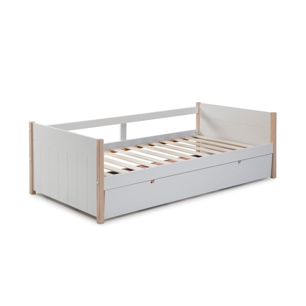 Otroška postelja iz borovega lesa z izvlečnim ležiščem v beli in naravni barvi 90x190 cm Kiara - Marckeric