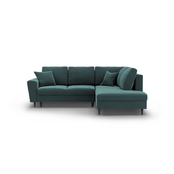 Modrozelena žametna raztegljiva kotna sedežna garnitura s prostorom za shranjevanje (desni kot/v obliki črke L) Kyoto – Cosmopolitan Design