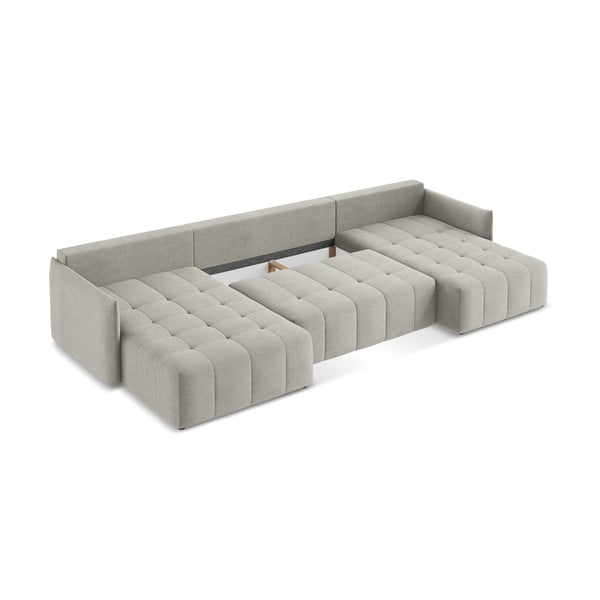 Svetlo siva raztegljiva/s prostorom za shranjevanje kotna sedežna garnitura (v obliki črke "U") Moku – Makamii-image-3