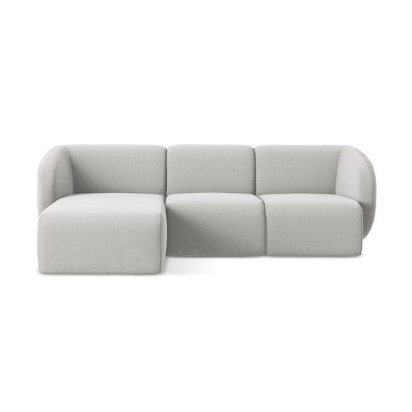 Svetlo siva žametna kotna sedežna garnitura (levi kot/z ležalnikom) Lani – Makamii