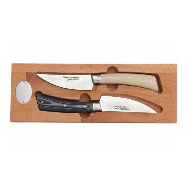 Komplet 2 nožev iz nerjavečega jekla v leseni škatli Jean Dubost