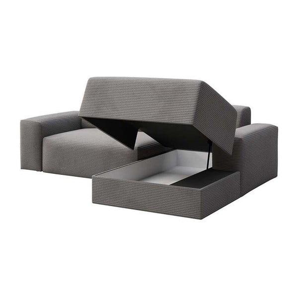 Siva raztegljiva kotna sedežna garnitura s prostorom za shranjevanje iz rebrastega žameta (desni kot/z ležalnikom) Villet – Rodier-image-3