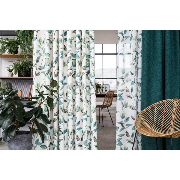 Zelena/kremno bela zavesa z drsniki 210x260 cm Maui – Mendola Fabrics-image-3