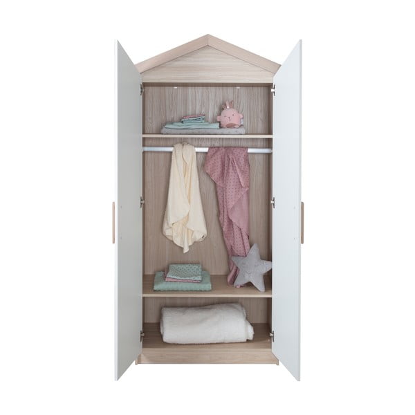 Bela/naravna otroška garderobna omara v hrastovem dekorju 96x190x50 cm Cabane – Roba-image-3