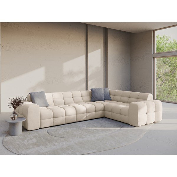 Bež kotna sedežna garnitura v obliki črke L (desni kot) Kendal – Micadoni -image-1