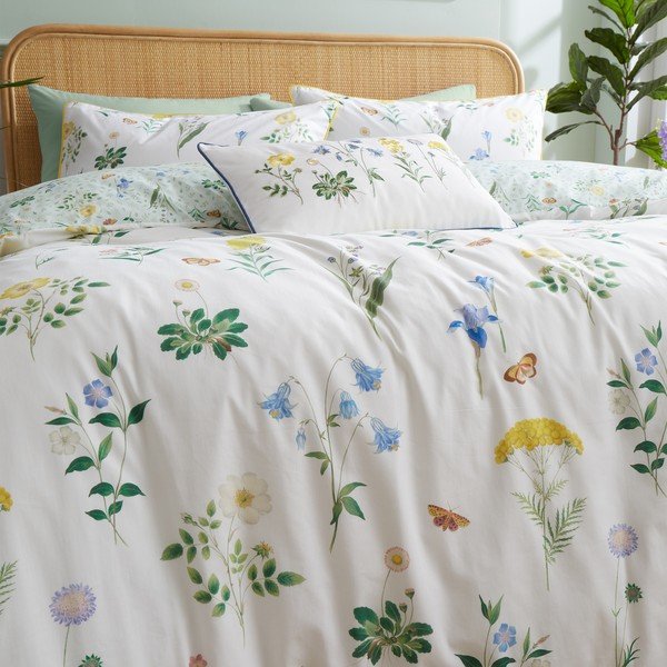 Bela/zelena bombažna podaljšana posteljnina za zakonsko posteljo 230x220 cm Botanical Cottage Garden  – RHS-image-4
